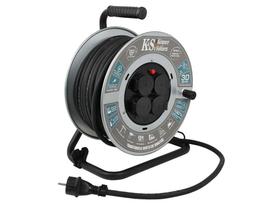 Подовжувач мережевий Konner&Sohnen KS CRM-30M, 30м, 4xТипF, 16A, на котушці, чорний
