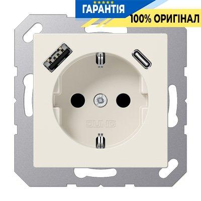 Розетка SCHUKO із USB тип AC, Jung арт. A1520-15CA, слонова кістка