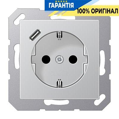 Розетка SCHUKO із USB тип C, Jung арт. A1520-18CAL, алюміній