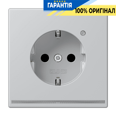 Розетка з заземленням, захисними шторками та підсвіткою JUNG AL1520-O LNW, алюміній