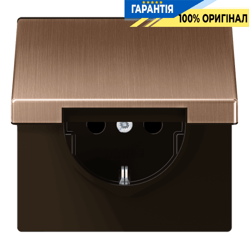 Розетка з заземленням 250V 16A з пружинним затиском, кришкою та захисними шторками Jung BRG1520KIKL матова бронза