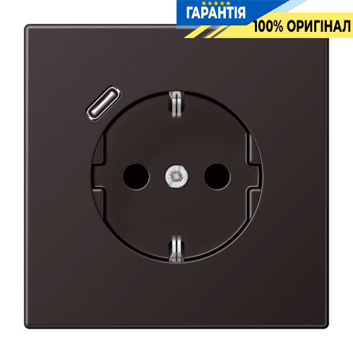 Розетка з заземленням, захисними шторками та USB тип C (швидка зарядка) JUNG AL1520-18CD Dark