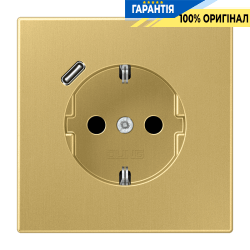Розетка з заземленням, захисними шторками та USB тип С (швидка зарядка) JUNG ME 1520-18 C C латунь Classic