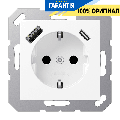 Розетка SCHUKO з USB тип AC, JUNG A1520-15CAWWM, білий матовий
