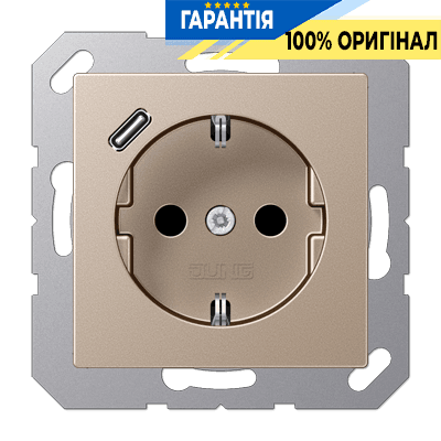 Розетка SCHUKO з USB типу C, JUNG A1520-18CCH, колір шампань