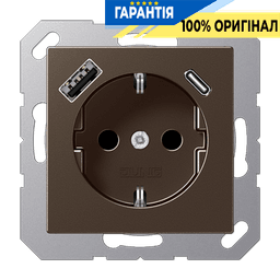 Розетка SCHUKO з USB тип AC, JUNG A1520-15CAMO, колір мокко