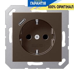 Розетка SCHUKO з USB тип C, JUNG A1520-18CMO, колір мокко