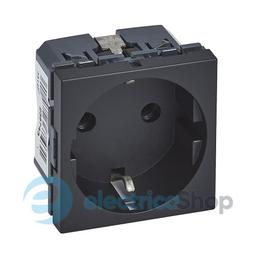 Розетка 2К+З німецький стандарт гвинтові клеми Legrand Mosaic New 079360L колір чорний матовий