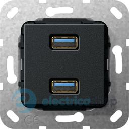 USB 30 A 2-м розгалужувальний кабель Gira 568510, чорний матовий