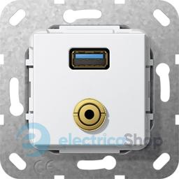 USB 30 A міні-джек перехідник/розгалужувальний кабель Gira 568603, білий глянцевий
