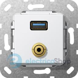 USB 30 A міні-джек розгалужувальний кабель Gira 568703, білий глянцевий