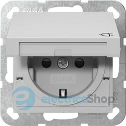 Розетка з з/к та кришкою, шторки, System 55 Gira 4414015, сірий матовий