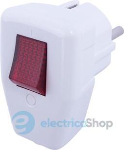 Вилка побутова e.plug.angle.009.16, з з/к, 16А, кутова, біла, з вимикачем E.NEXT s9100048