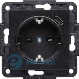 Розетка із з/к та USB-роз’ємом типу C (5V, 2.4A, 12Вт) Hager Lumina WL4853 чорний