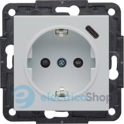 Розетка із з/к та USB-роз’ємом типу C (5V, 2.4A, 12Вт) Hager Lumina WL4850 біла