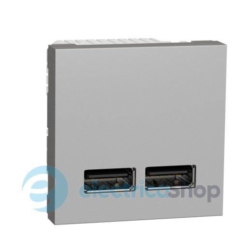 Розетка USB, 2-місна, 5 В / 2100 мА, Unica New алюміній