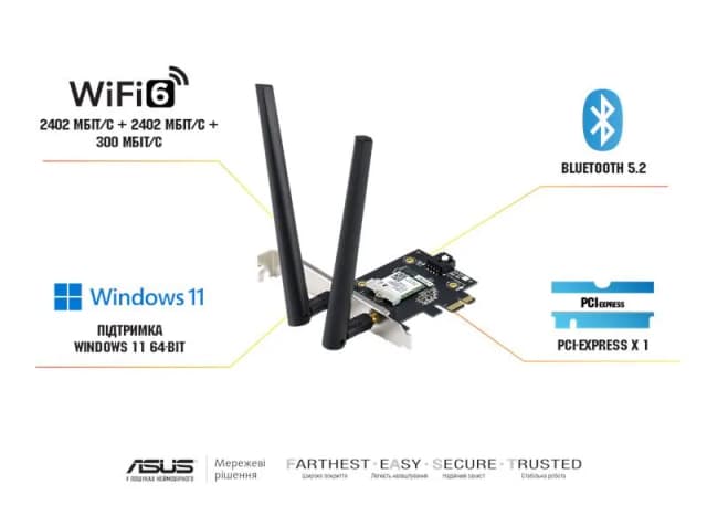Адаптер WiFi ASUS PCE-AXE5400 AXE5400, PCI-Express x1, BT5.2