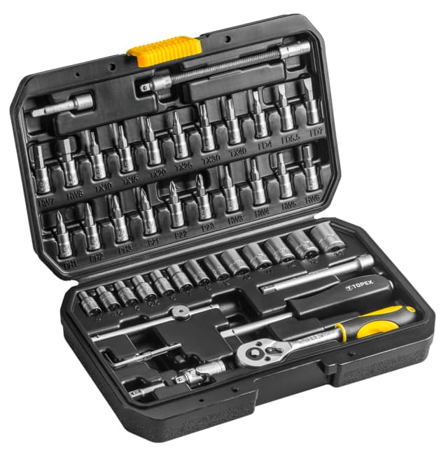 Набір інструментів TOPEX, набір торцевих головок 1/4", CrV, 46шт