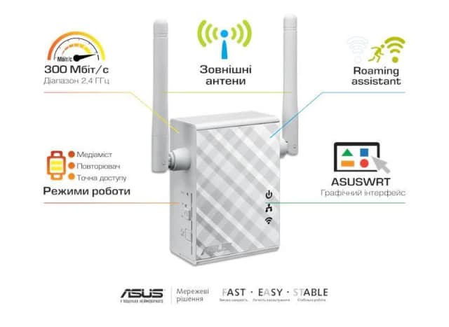 Розширювач покриття WiFi ASUS RP-N12 N300 1хFE LAN