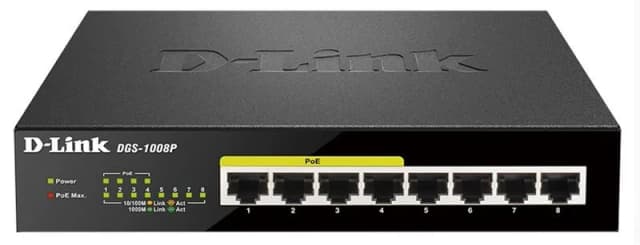 Комутатор D-Link DGS-1008P, 8xGE (4xGE PoE, 4xGE), 68W