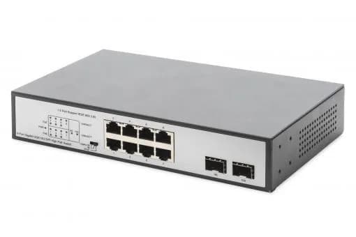 Комутатор DIGITUS 8-port Gigabit PoE+ 2 SFP Uplinks 180W Unmanaged