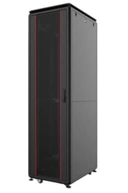 Шафа MIRSAN 19", 42U, GTV, скляні двері, 600x600 мм, максимально 2000 кг, чорна