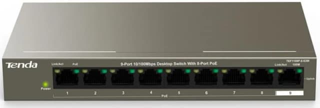 Комутатор TENDA TEF1109P-8-63W 8xFE PoE, 1xFE Uplink