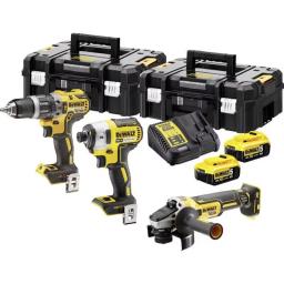 Набір із трьох акумуляторних інструментів DeWALT 18В дриль-шурупокрут ударний DCD796 шурупокрут ударний DCF887 шліфмашина кутова DCG405 акб 2х5А·год ЗП 2хTSTAK 9.7кг