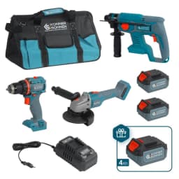 Набір із трьох акумуляторних інструментів Konner&Sohnen KS RHAGD 20V SET 3 PLUS 20В шурупокрут, шліфмашина кутова KS AG20V-125VR, перфоратор KS RH20V-22-4, ЗП 4.5А акб 3х4А·год сумка 10.8кг