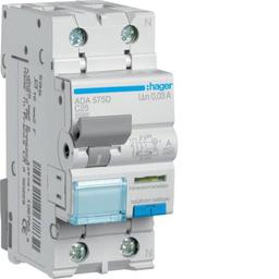 Дифавтомат 1P+N, 25A, B, 30mA, 10kA, A, Hager ADA575D