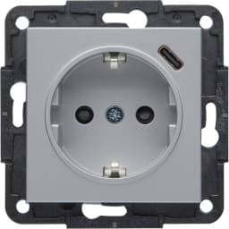 Розетка із з/к та USB-роз’ємом типу C (5V, 2.4A, 12Вт) Hager Lumina WL4852 срібло