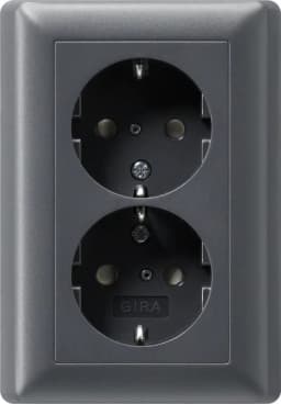 Розетка 2-а, з/к, зі шторками 250V/16А, автомат. клеми, IP20 компактна з рамкою Standard 55 Gira 078328, антрацит