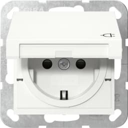 Розетка з з/к та кришкою, шторки, System 55 Gira 441403, білий глянцевий