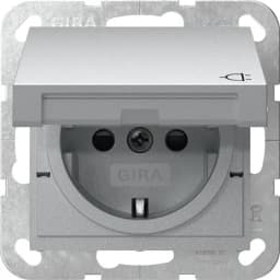 Розетка з з/к та кришкою, шторки, System 55 Gira 441426, алюміній