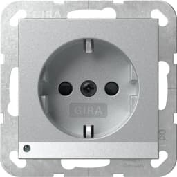 Розетка із з/к та шторками, з LED підсвічуванням, 16А/250V System 55 Gira 417026, алюміній