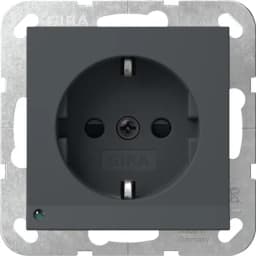 Розетка із з/к та шторками, з LED підсвічуванням, 16А/250V System 55 Gira 417028, антрацит