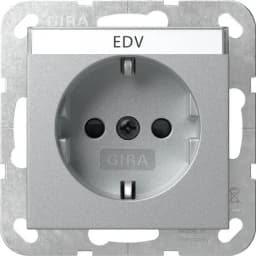 Розетка із з/к 16А/250V та шторками, поле для напису, System 55 Gira 446226, алюміній