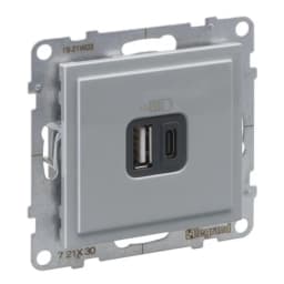 Розетка для заряджання USB А+C 12Вт+15Вт/5V для серії SUNO Legrand 721330 алюміній