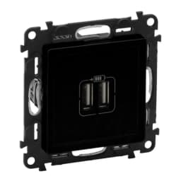 Розетка USB для зарядки подвійна, Valena Life Black 756312 чорний матовий