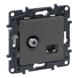 Розетка комбінована TV тип F та RJ45 CAT6 UTP Legrand NILOE STEP 863477 колір cталь