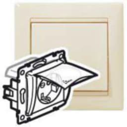 Розетка із заземлювальним контактом і кришкою IP44 Legrand Valena 774120, колір слонова кістка