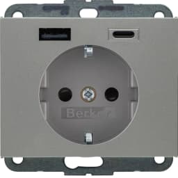 Розетка із з/к + USB A/C 20W PD K.x Berker 48147004, нержавіюча сталь