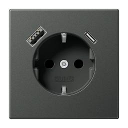 Розетка з заземленням та USB тип A + USB тип C JUNG AL1520-15CAAN Антрацит