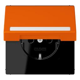 Розетка з заземленням 250V 16A з кришкою, шторками, полем для напису, пружинним затиском JUNG LC1520BFNAKL224 помаранчева