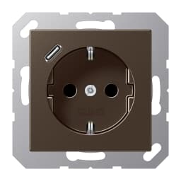 Розетка SCHUKO з USB тип C, JUNG A1520-18CMO, колір мокко