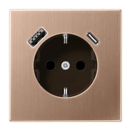 Розетка з заземленням 250V/16A з пружинним затиском та USB тип A+С, шторки, Jung BRG1520-15CA, матова бронза