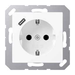 Розетка SCHUKO з USB тип C, JUNG A1520-18CWWM, білий матовий