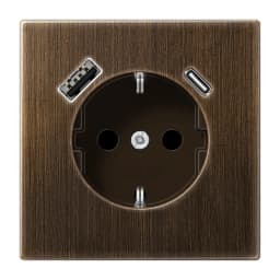 Розетка з заземленням та USB тип A + USB тип C JUNG ME1520-15CAAT латунь Antik