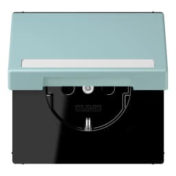 Розетка з заземленням 250V 16A з кришкою, шторками та полем для напису, пружинний затиск JUNG LC1520BFNAKL214 céruléen clair (32033)