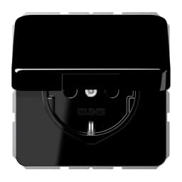 Розетка з заземленням з кришкою JUNG CD1520BFKLSW чорного кольору